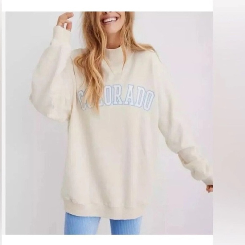 Aerie 2021 Sweatshirt Women small Colorado Embroidery Oversized mockneck